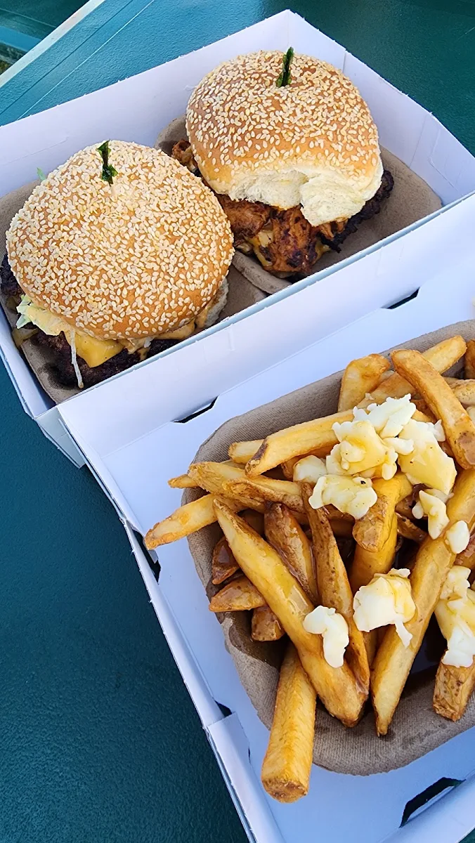 Poutine with the Big Rog Burger and the JD Burger, Dyment's Burgers