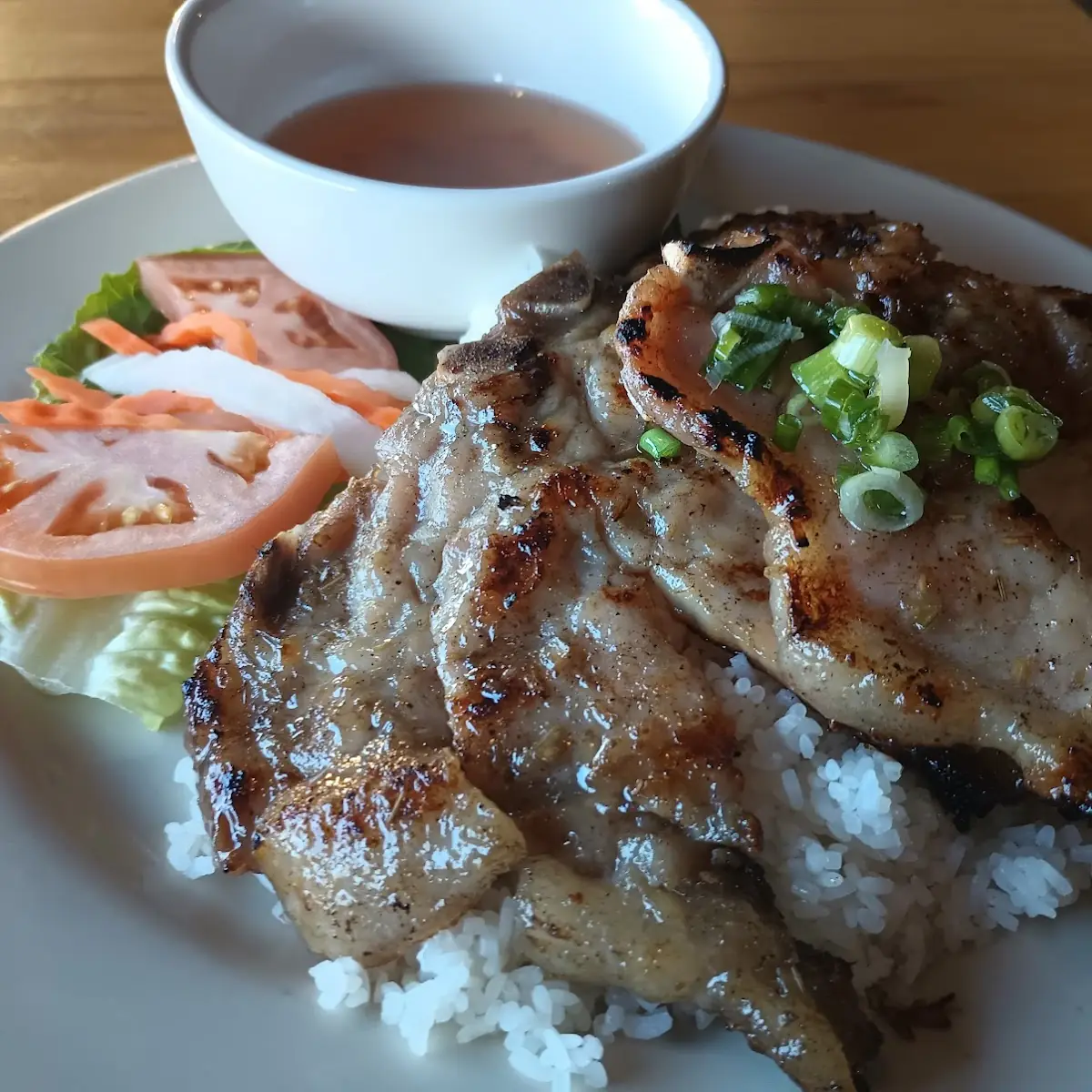 Barbecue Pork Chops Rice and Salad