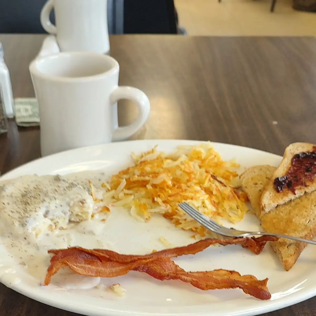 Scrambled Eggs Hash Browns Toast Half Breakfast