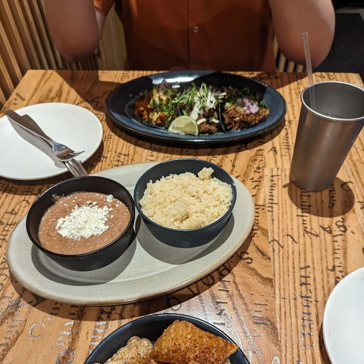 Taco Trio Half Rice Refried Beans Chicharrones