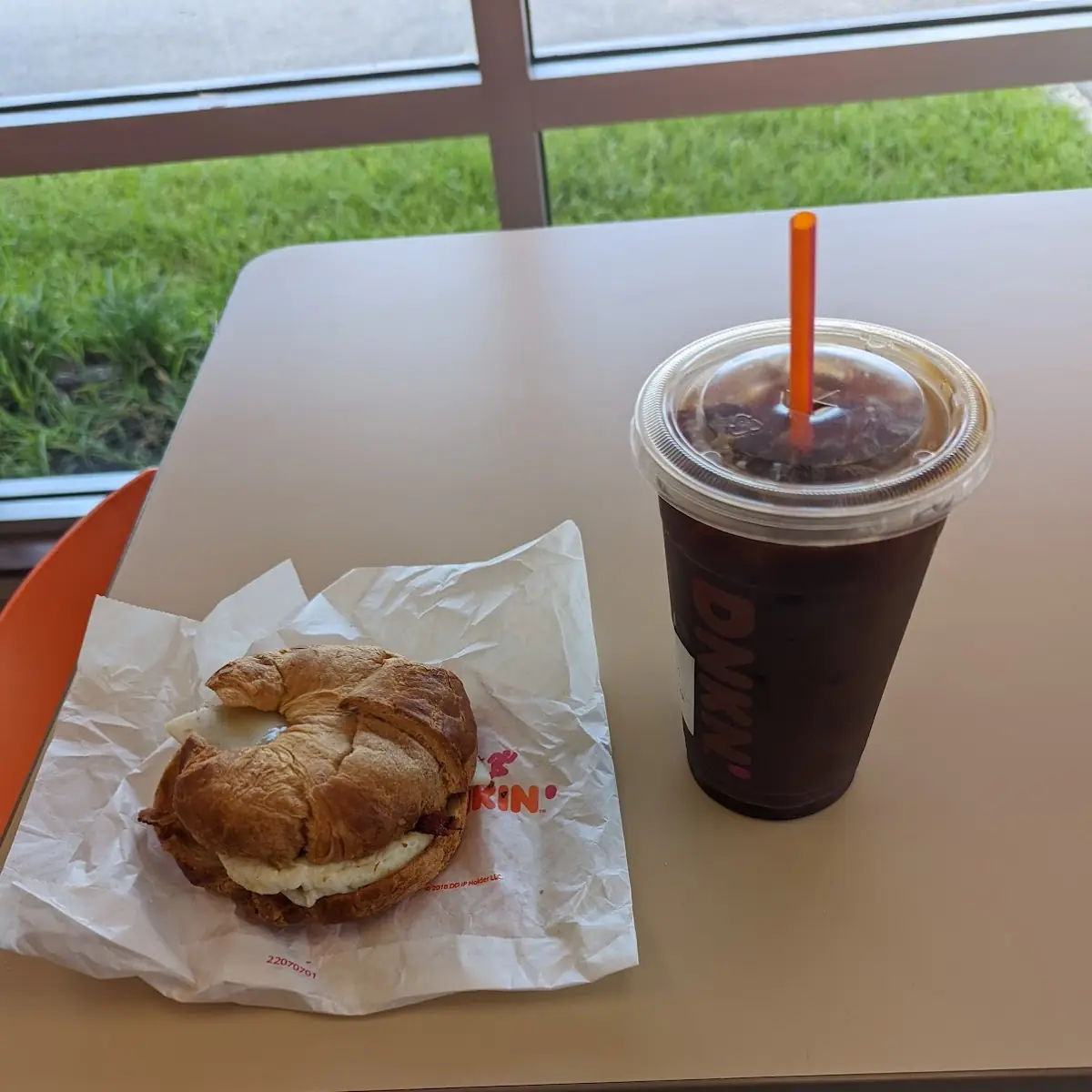 Bacon Egg and Cheese Croissant with Iced Coffee