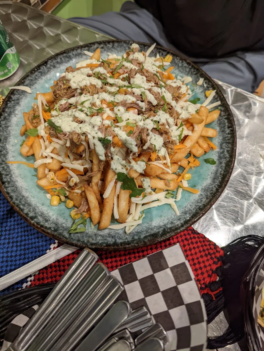 Latin Poutine with Shredded Beef