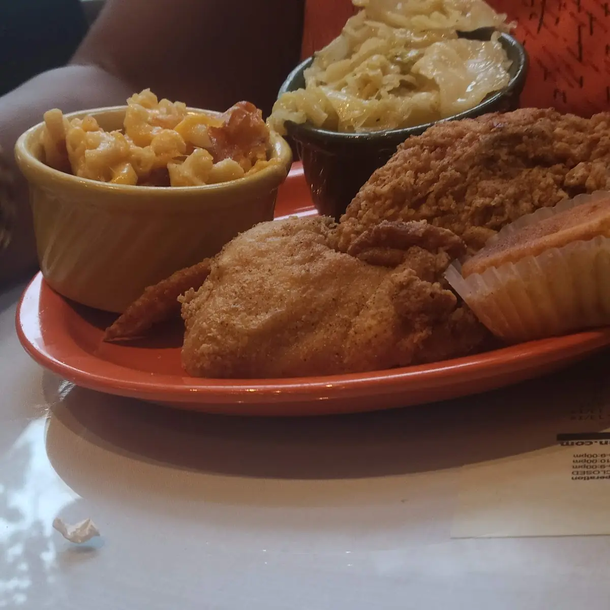 2 Piece Catfish Mac & Cheese and Green Beans with Corn Bread
