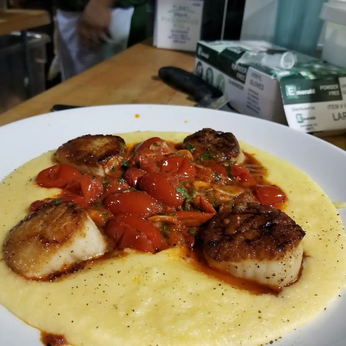 Pan Seared Scallops over Polenta