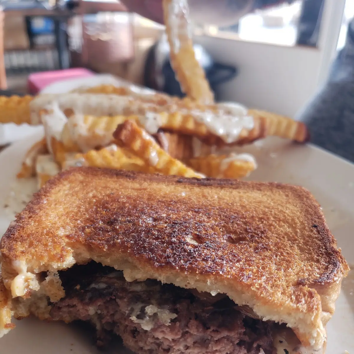 Patty Melt with Cajun Ranch Fries