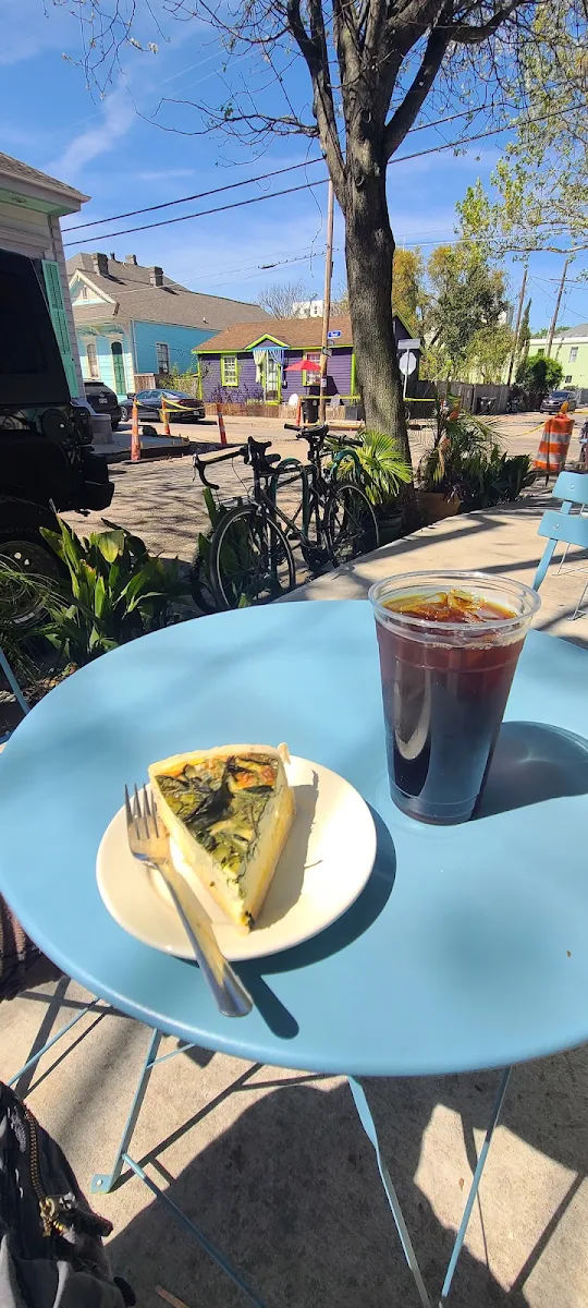 Veggie Quiche and Iced Coffee