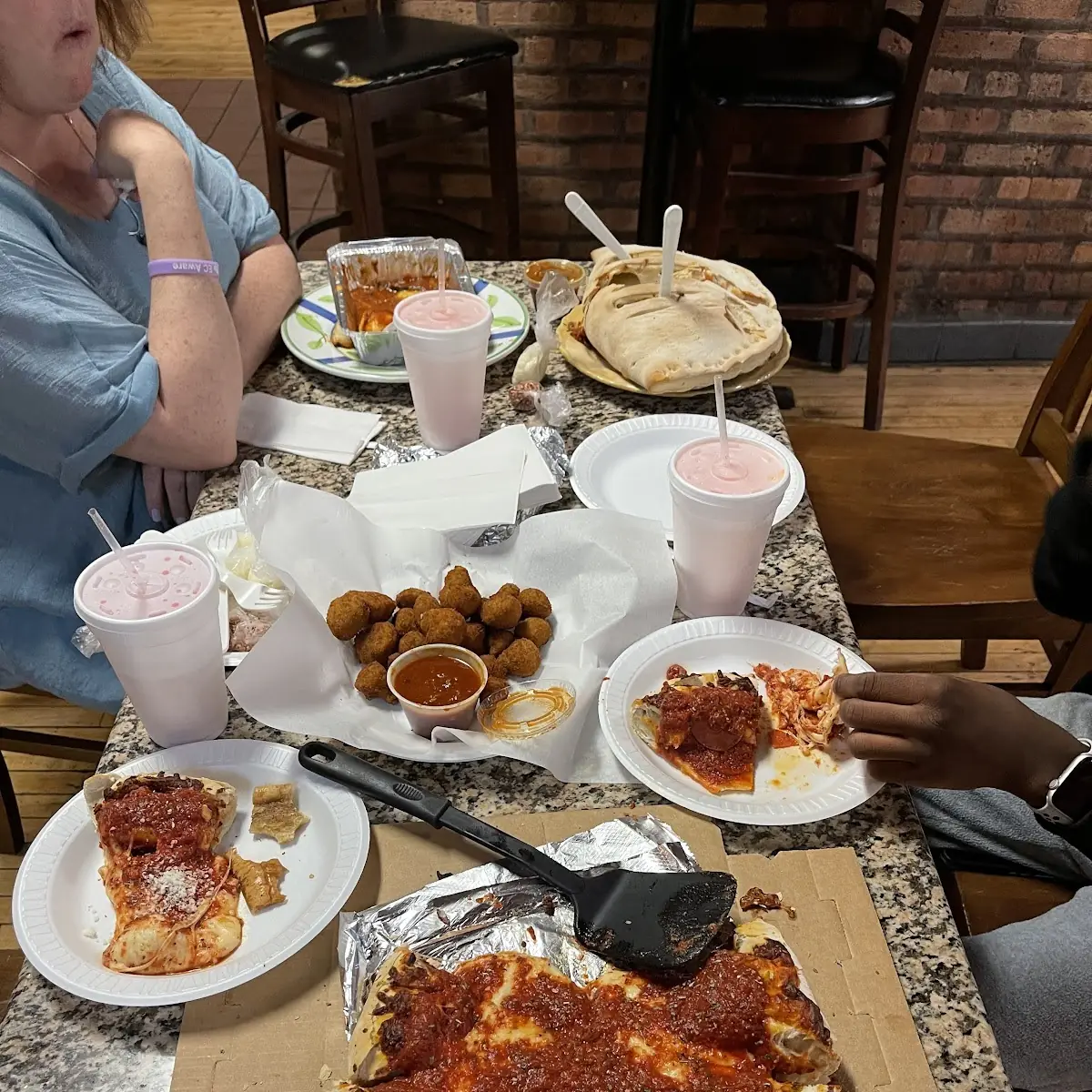 Fried Mushrooms and Deep Dish Cheese Pizza