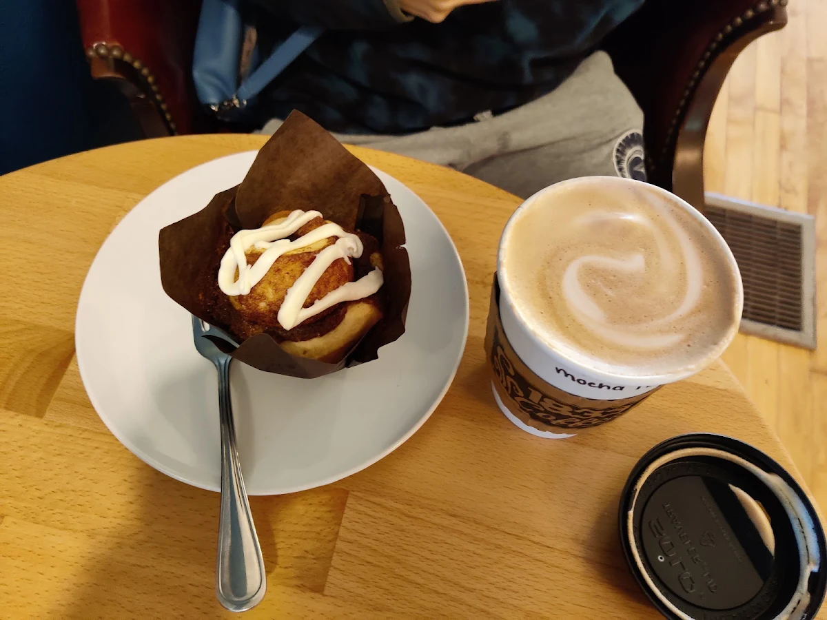 Cinnamon Roll and a Mocca Latte