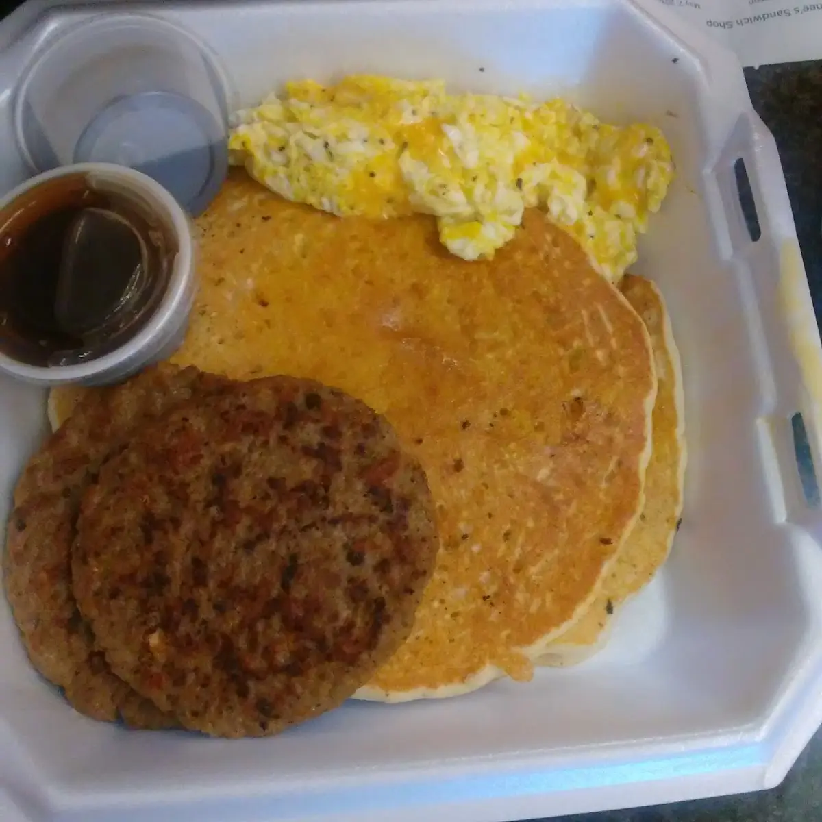 Pancakes Eggs Turkey Sausage