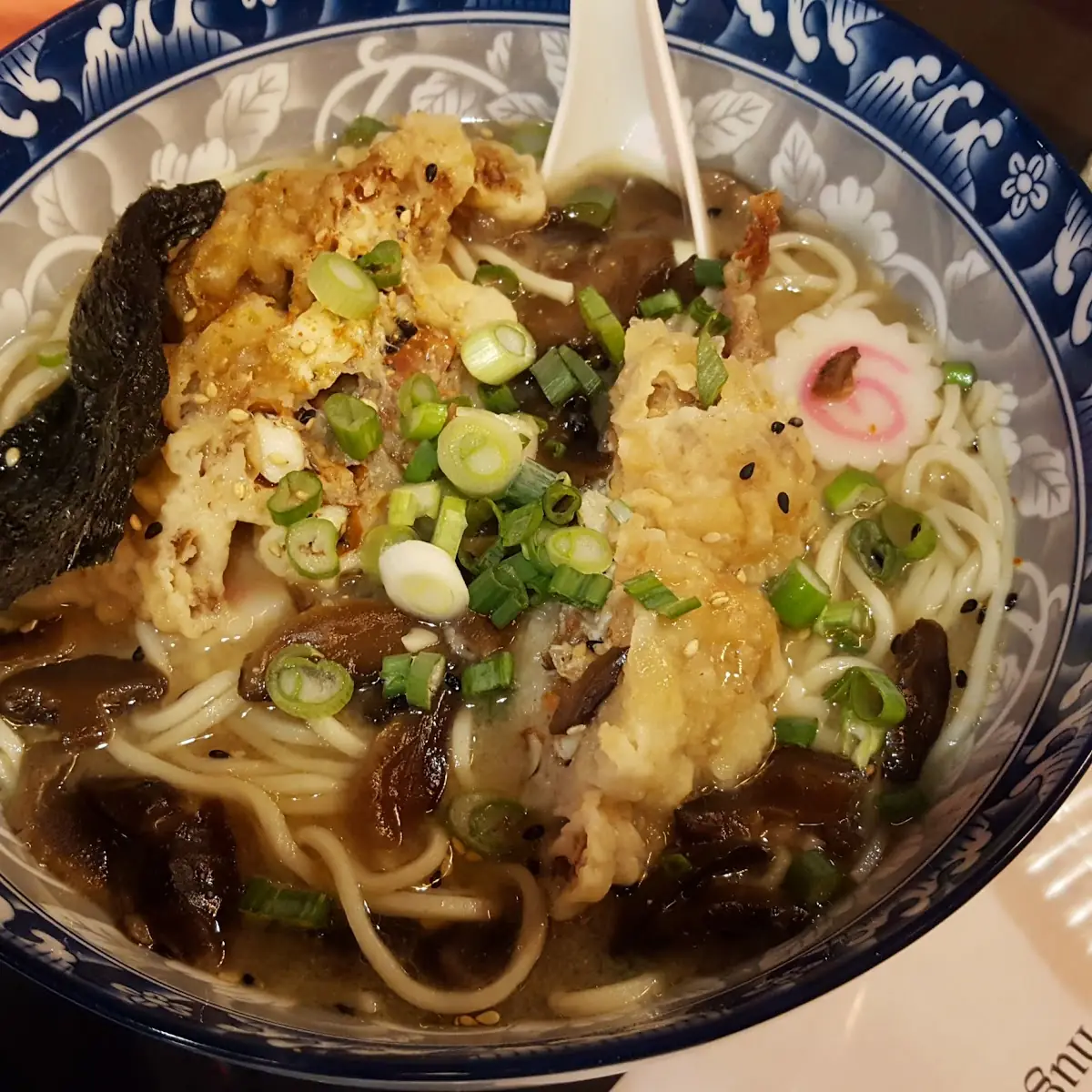 Fried Soft Shell Crab Ramen with Mushrooms Added