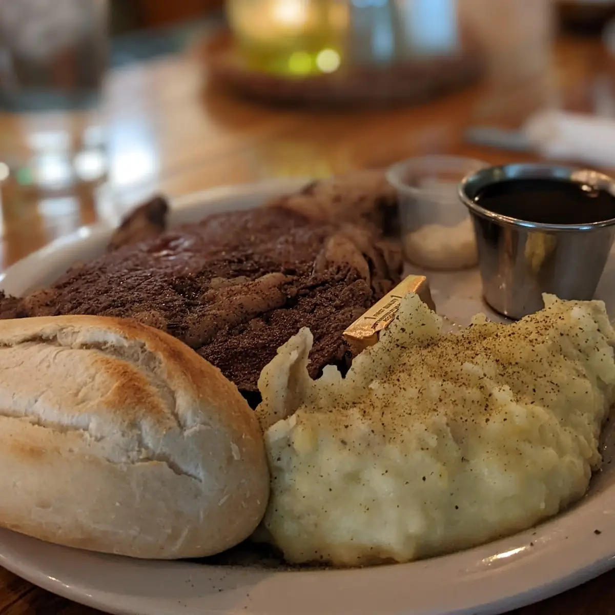 Prime Rib Mashed Potatoes and a Dinner Roll