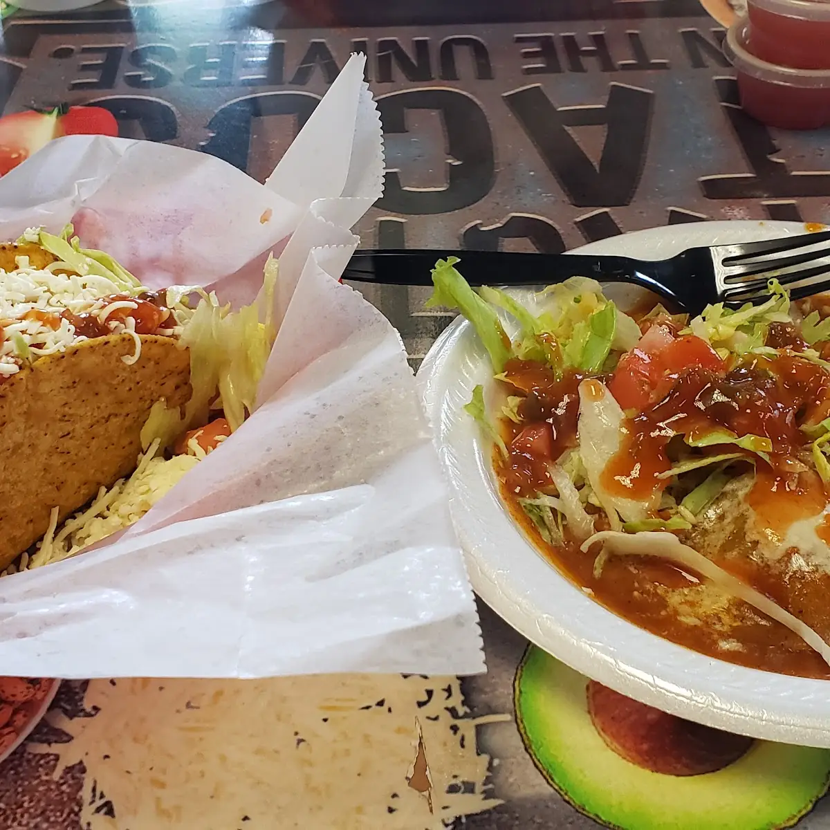 Crispy Tacos and Beef Enchilada