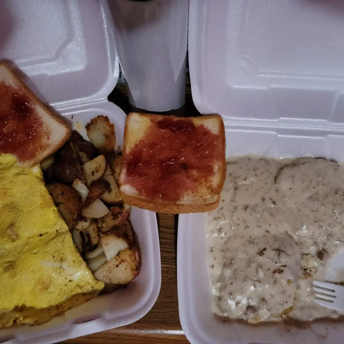 Ham and Cheese Omelette & Biscuits and Gravy