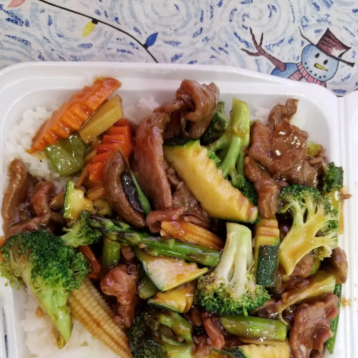 Vegetables with Beef and White Rice