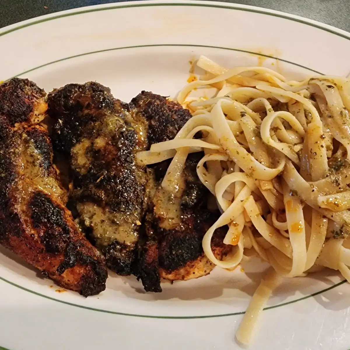 Chicken Fillet's Blockened w Alfredo Noodles
