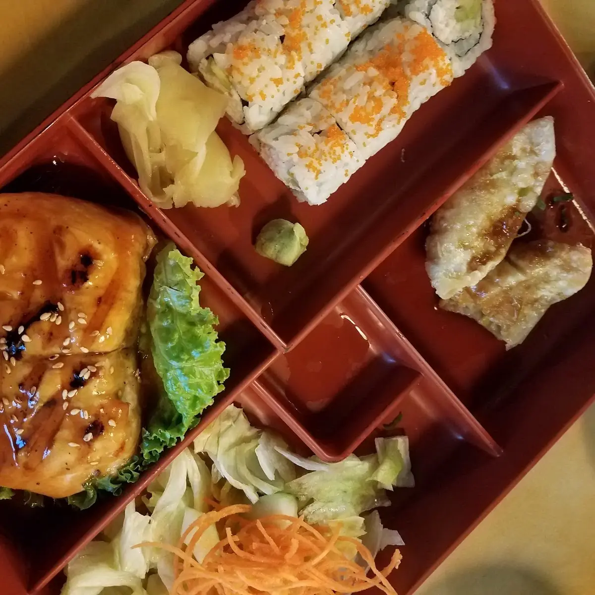 Bento Box with Teriyaki Salmon