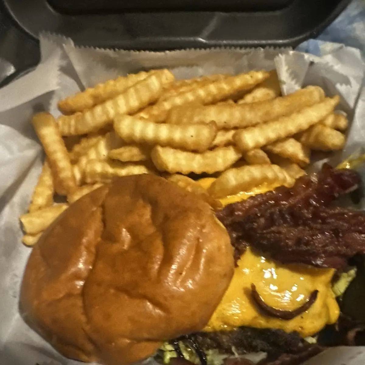 Smash Burger with Cheese and Crinkle Fries