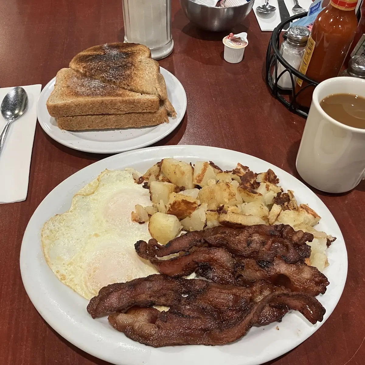 Bacon Eggs Potatoes and Toast
