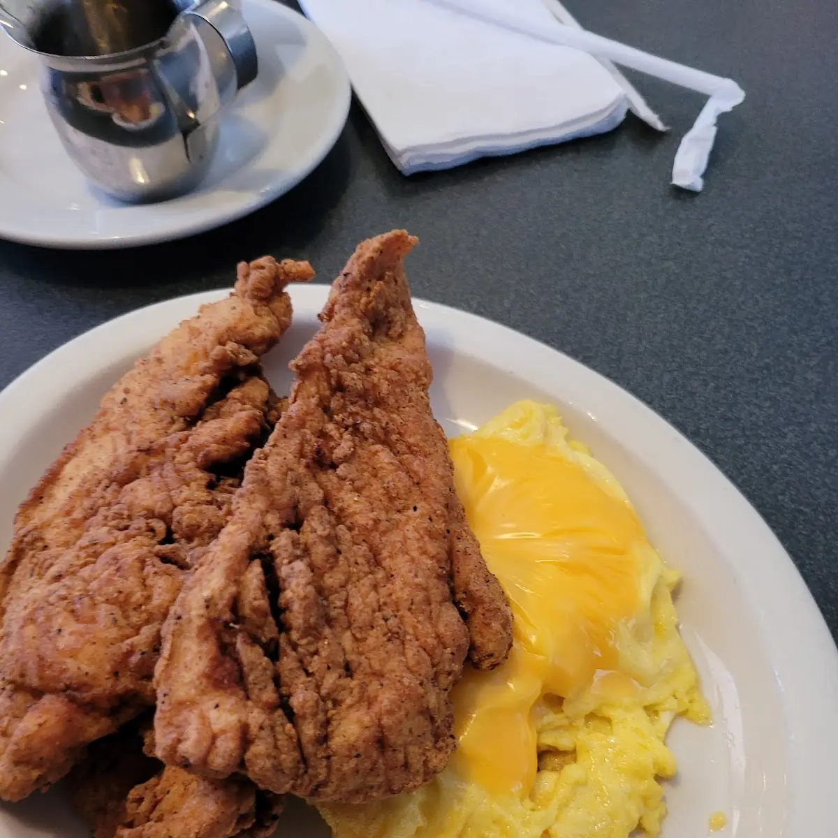 Chicken Strips and Scrambled Eggs with Cheese