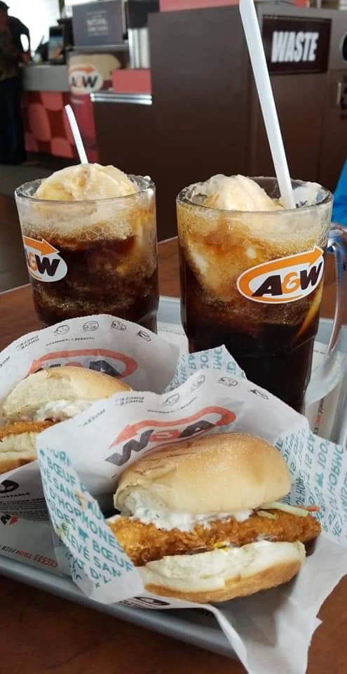 Fish Burger and Root Beer Float