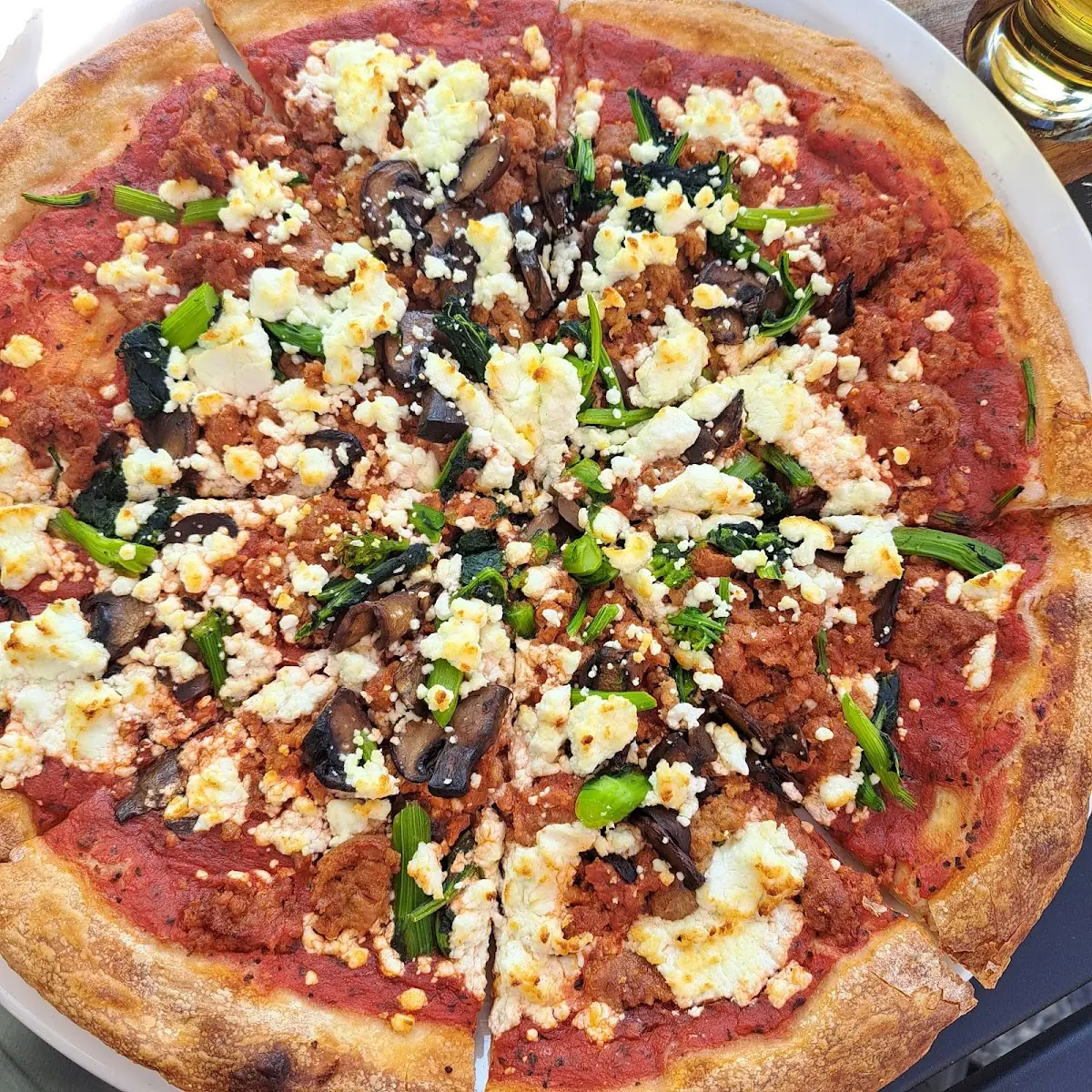 Goat Cheese and Sausage Pizza, Glasstown Brewing Company