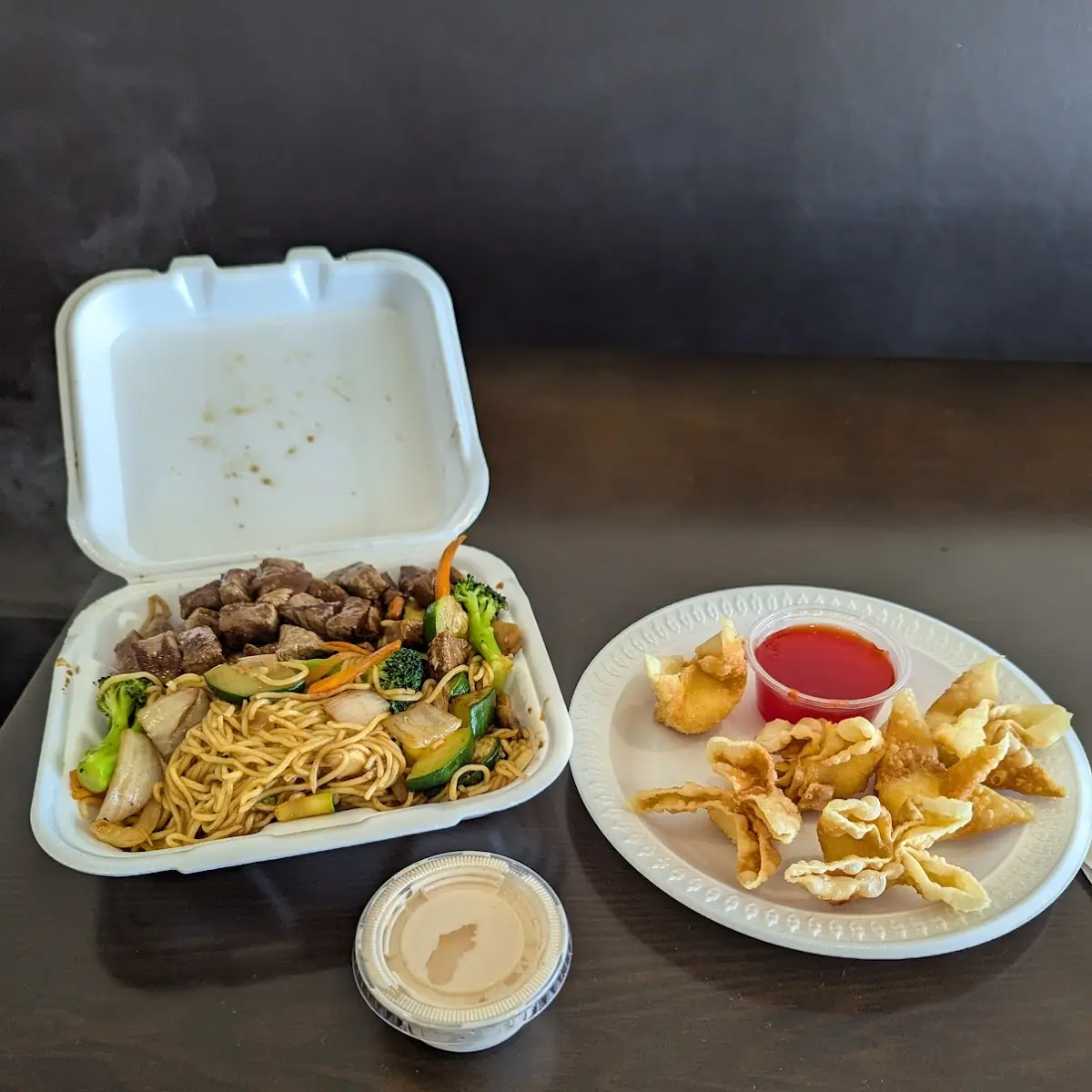 Steak Soba and Crab Rangoon