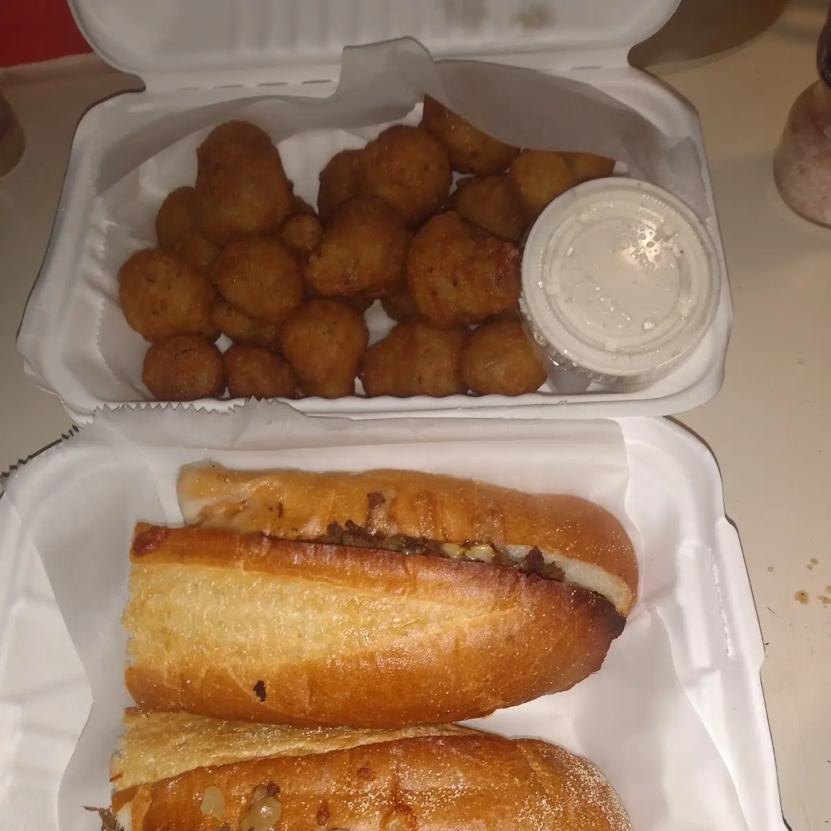 Philly Cheese Steak and Fried Mushrooms