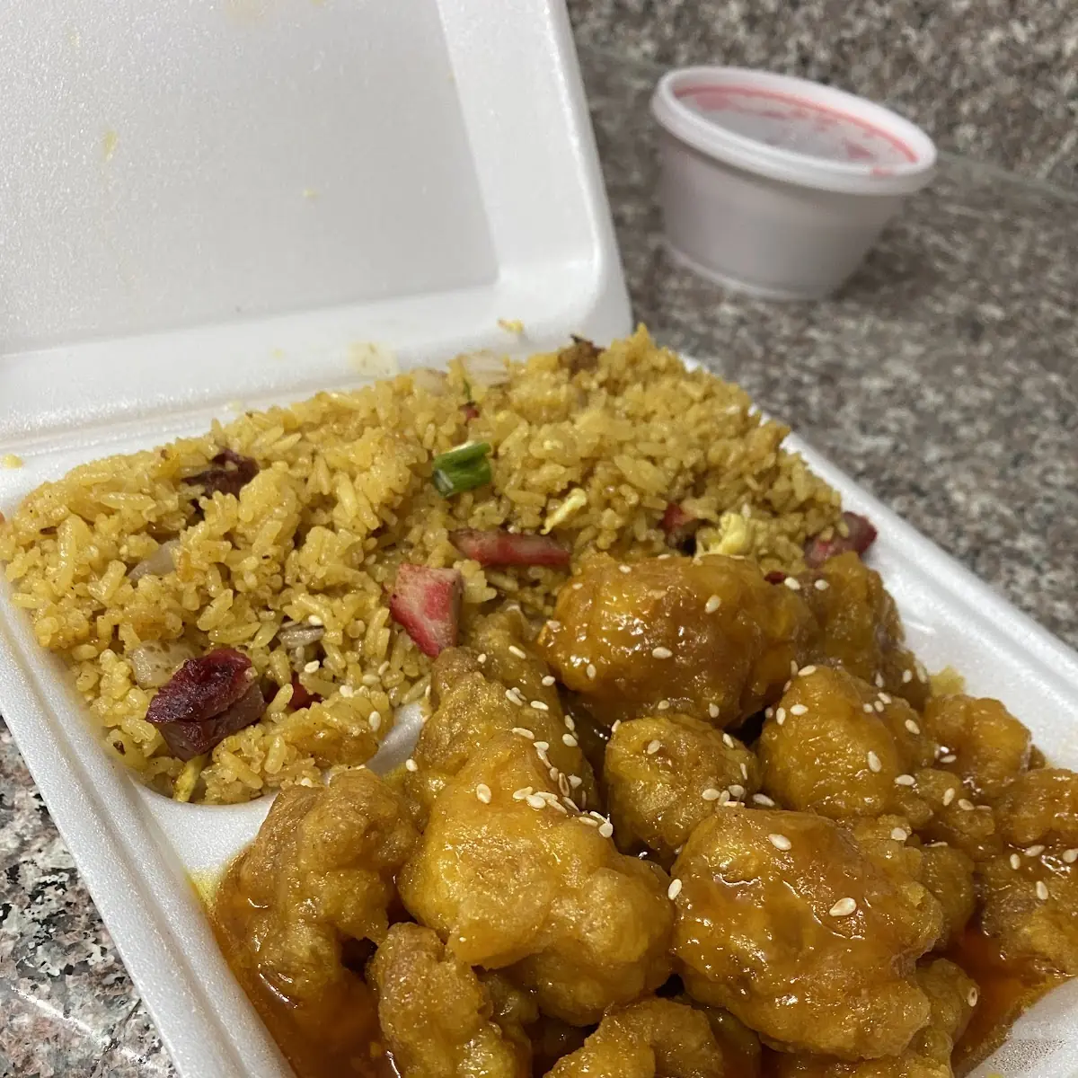 Sesame Chicken with Ham Fried Rice