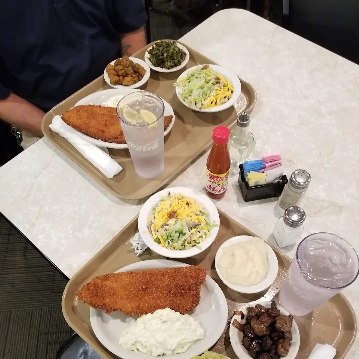Catfish Mashed Potatoes Mushrooms Seven Layer Salad