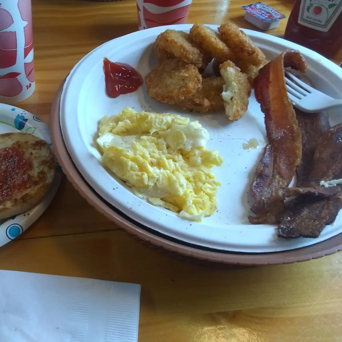 Scrambled Eggs with Cheese Bacon Hash Browns