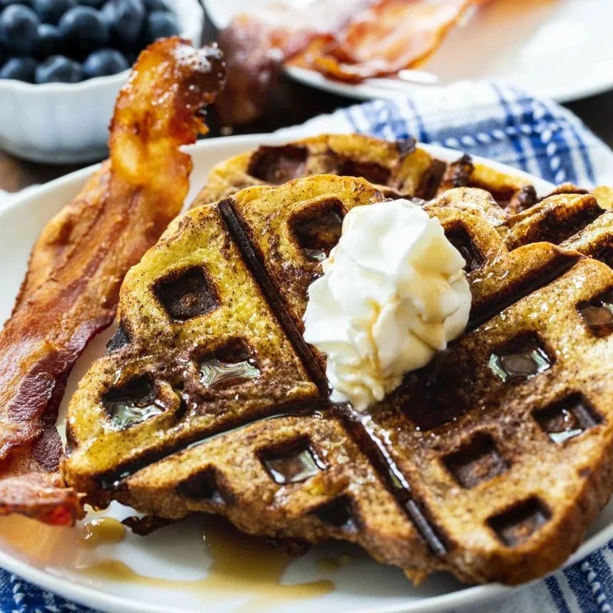 Freshly Made Waffles with Eggs with Mixed
