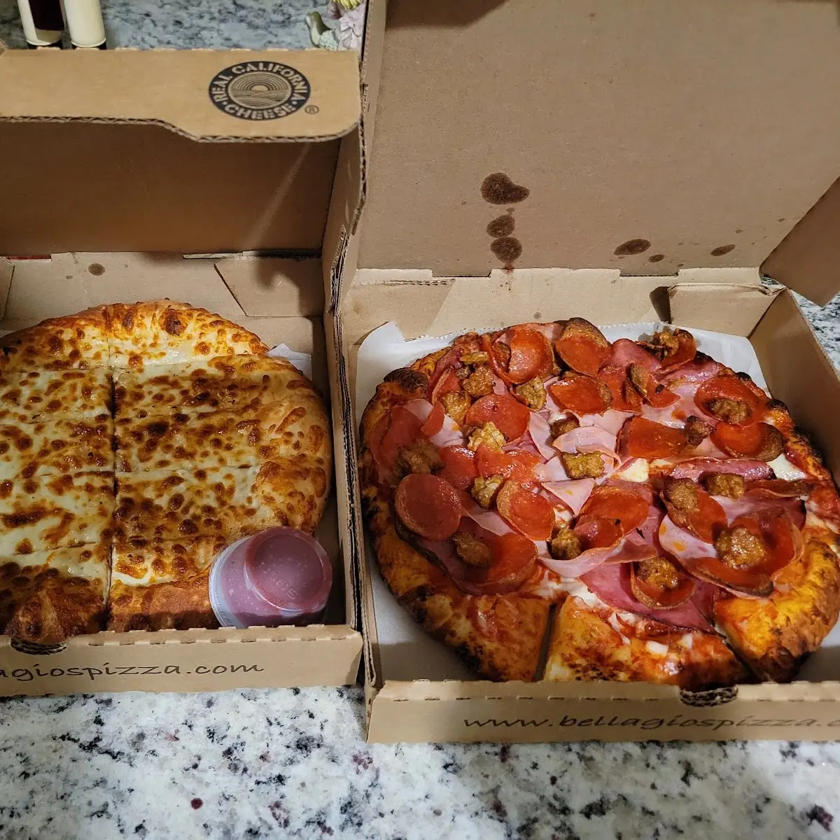 Left Cheese Sticks Right Small Butcher Block Pizza