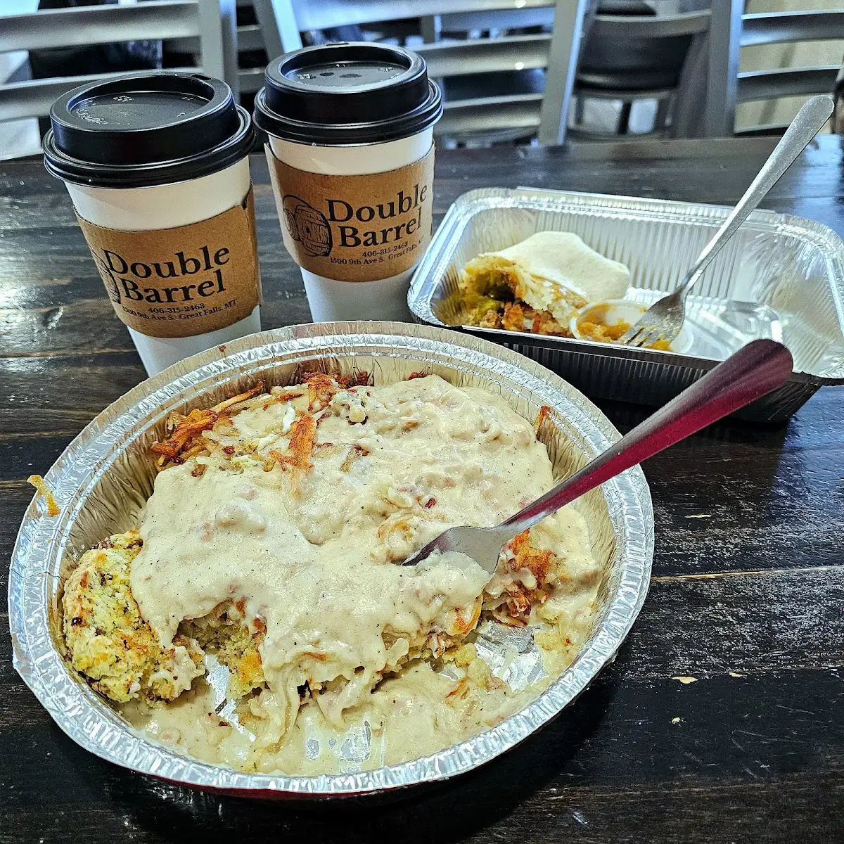 Haystack with Savory Biscuits and Gravy Breakfast Burrito