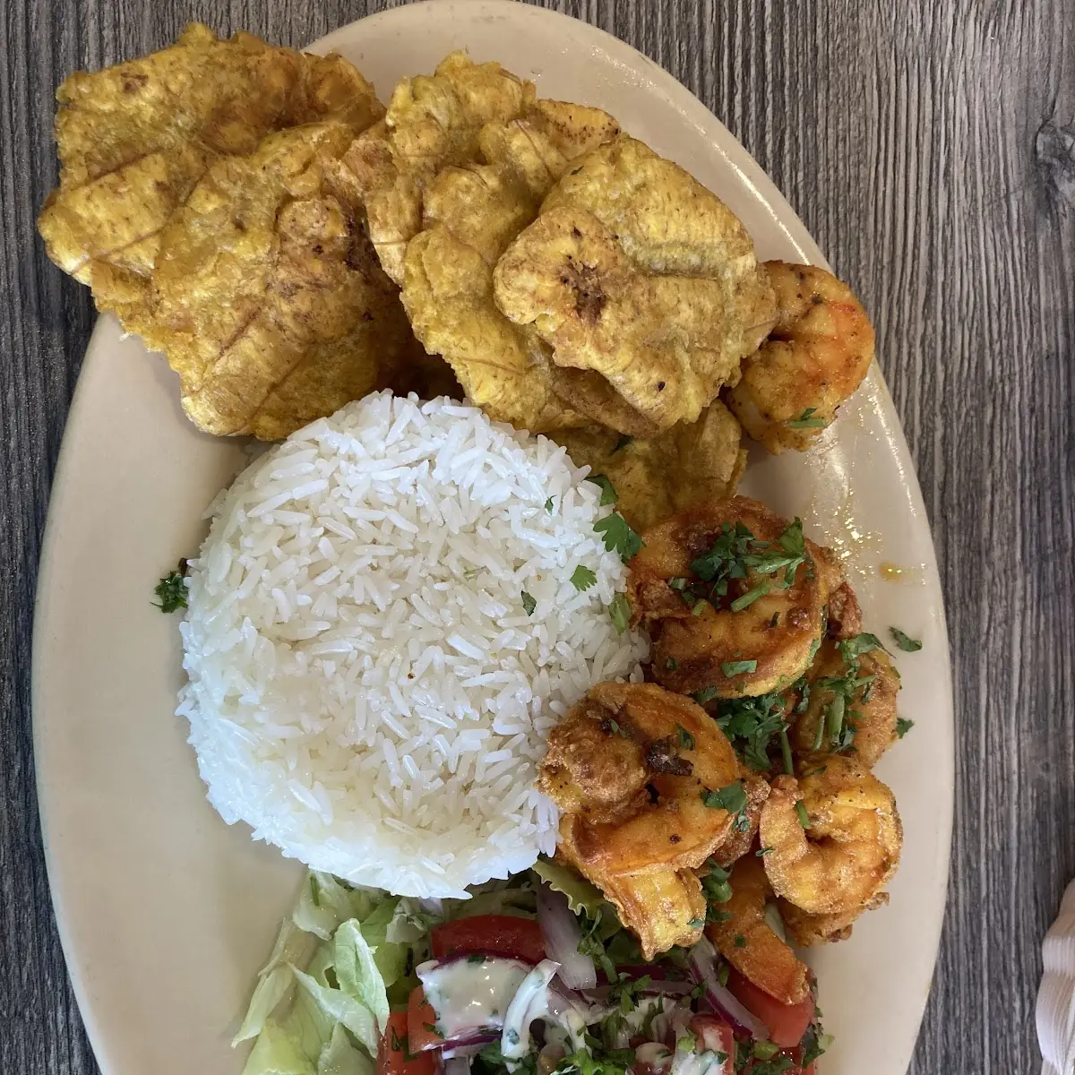 Breaded Shrimp with Rice Salad and Plantain
