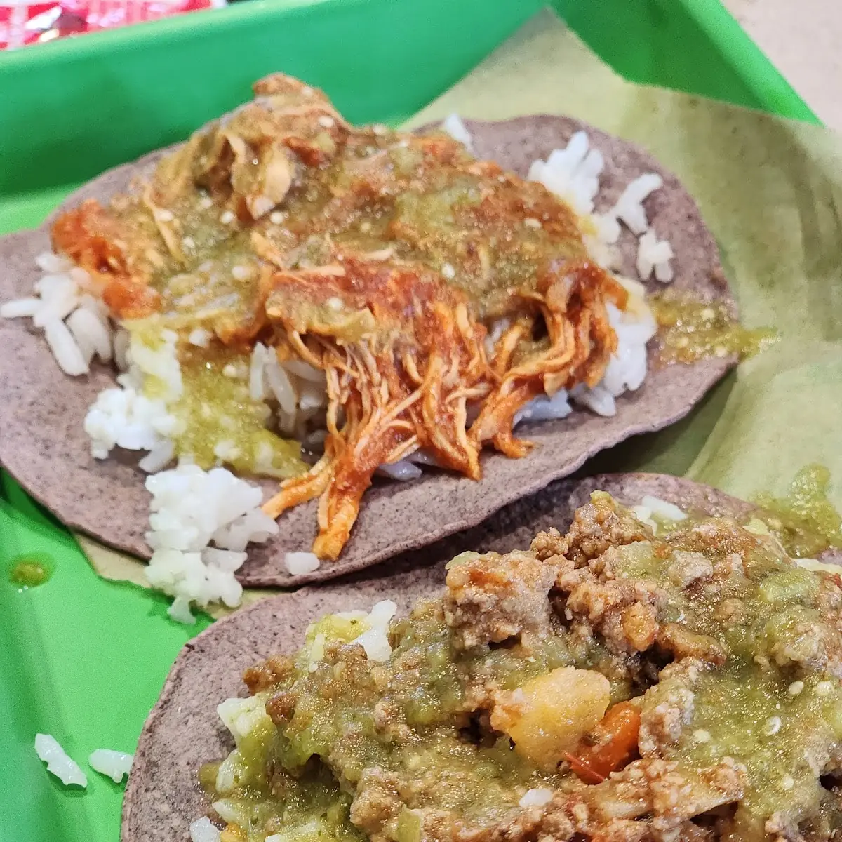 Picadillo Taco and Red Kitchen Chicken Taco