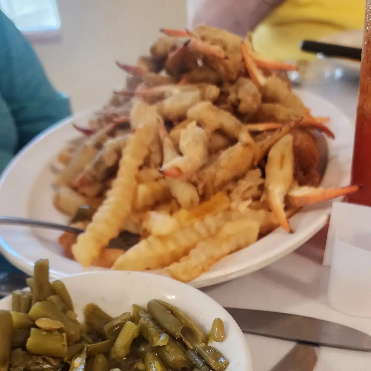 Green Beans with Fish Platter Behind