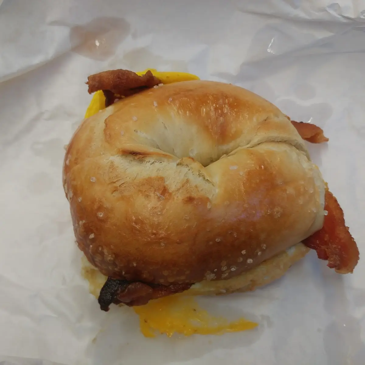 Salt Bagel with Bacon Egg and Cheese