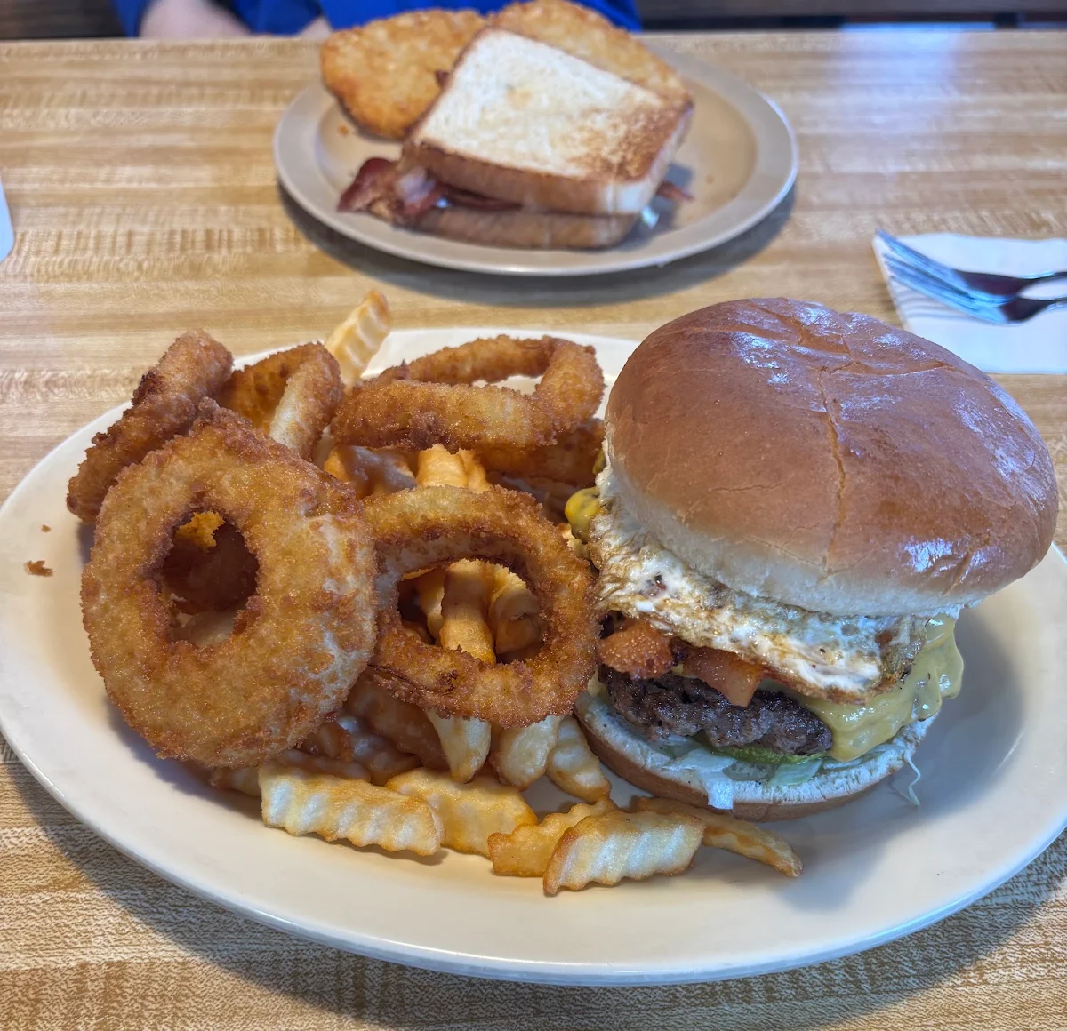 Hamburger and Onion Rings