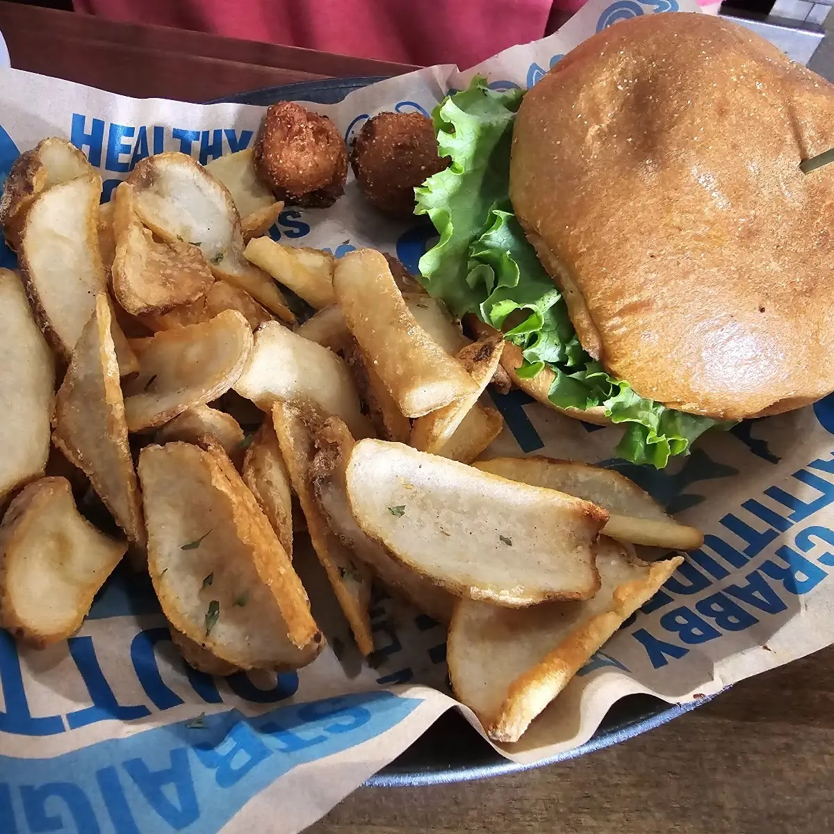 Fried Fish Sandwich and Potato Wedges