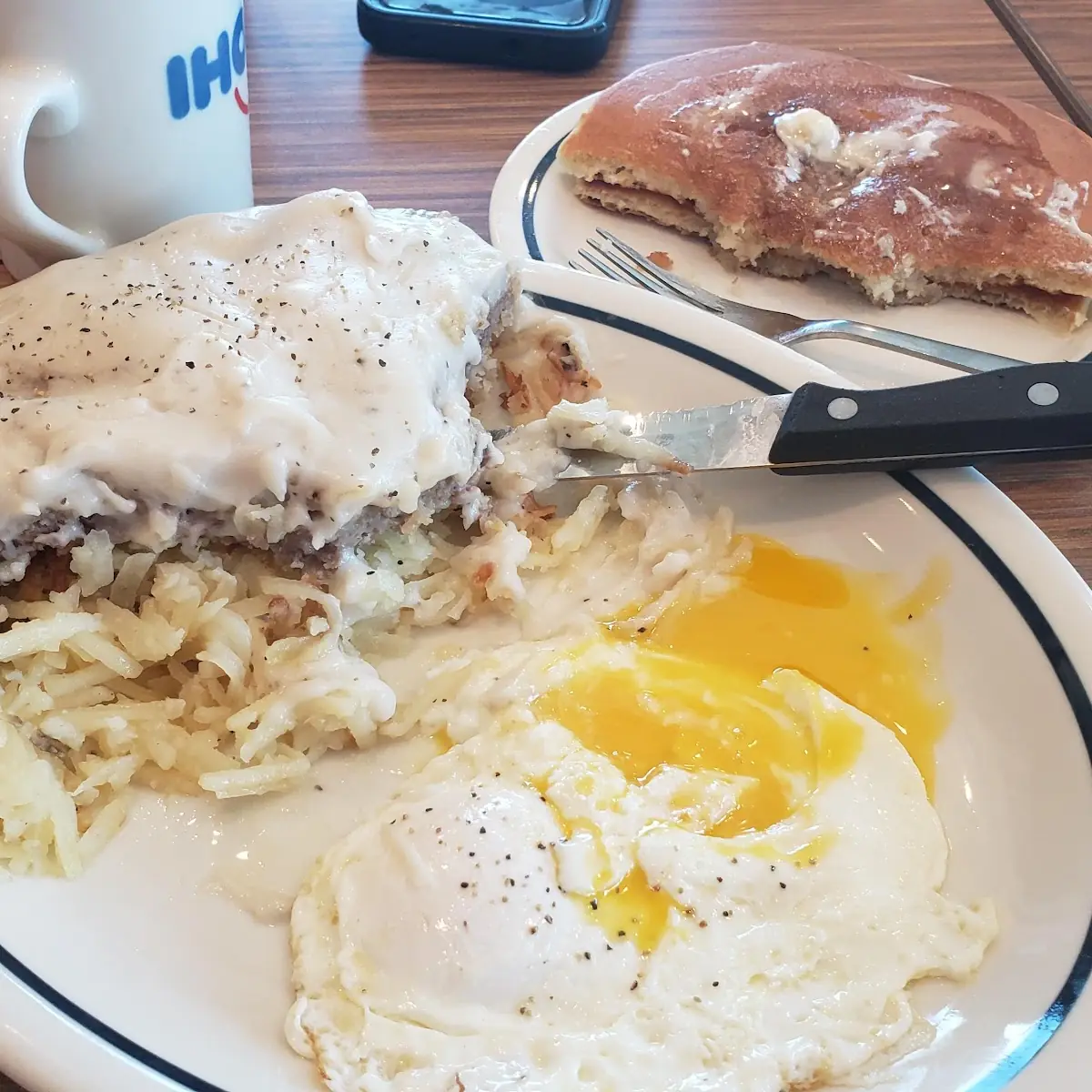 Chicken Fried Steak and Eggs w Pancakes