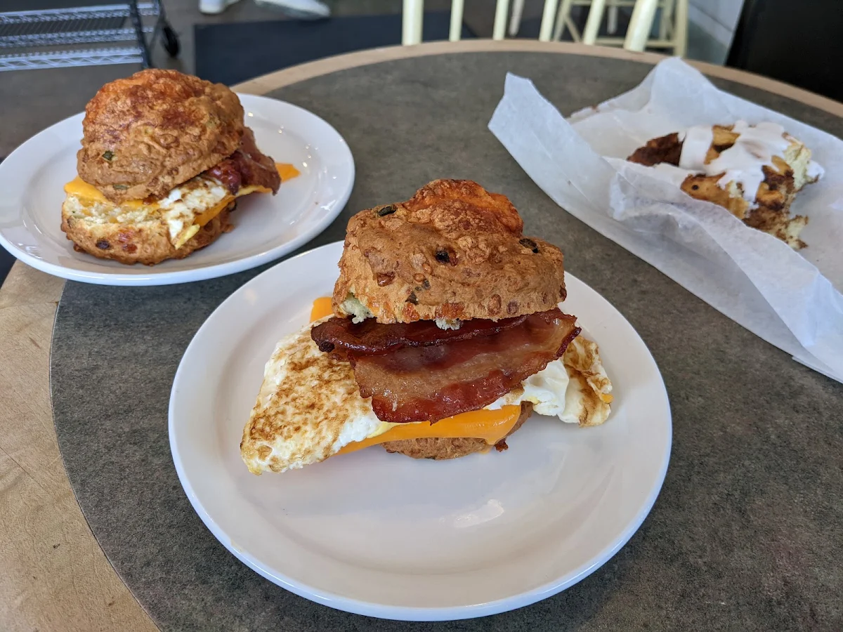 Breakfast Sandwich and Cinnamon Bun