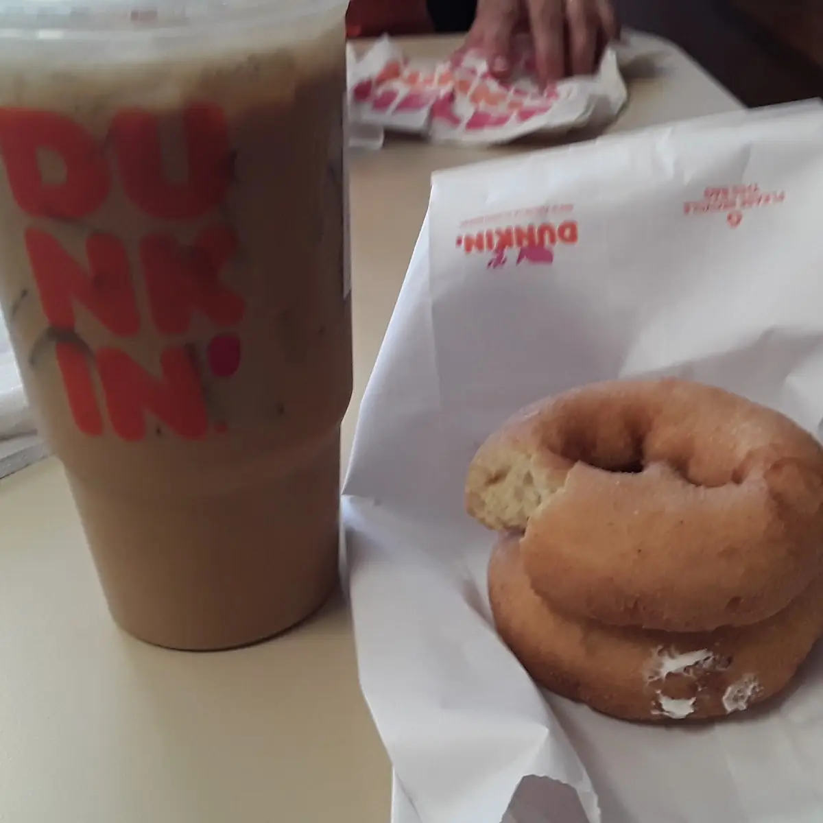 Iced Coffee and 2 Old Fashioned Donuts