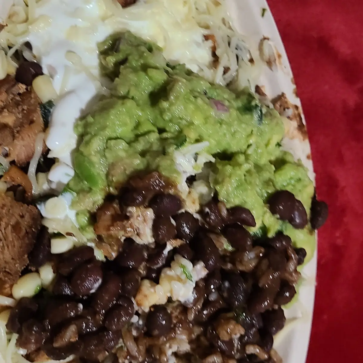 Burrito Bowl White Rice Chicken Black Beans Corn Salsa with Guacamole