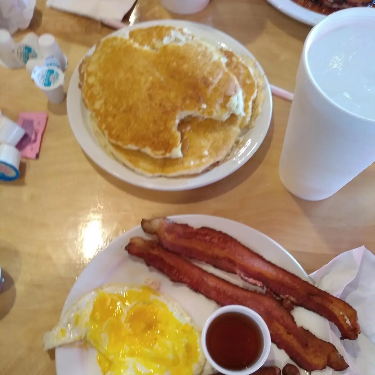 Pancake Breakfast w 2 Eggs Any Style and Thick Cut Bacon