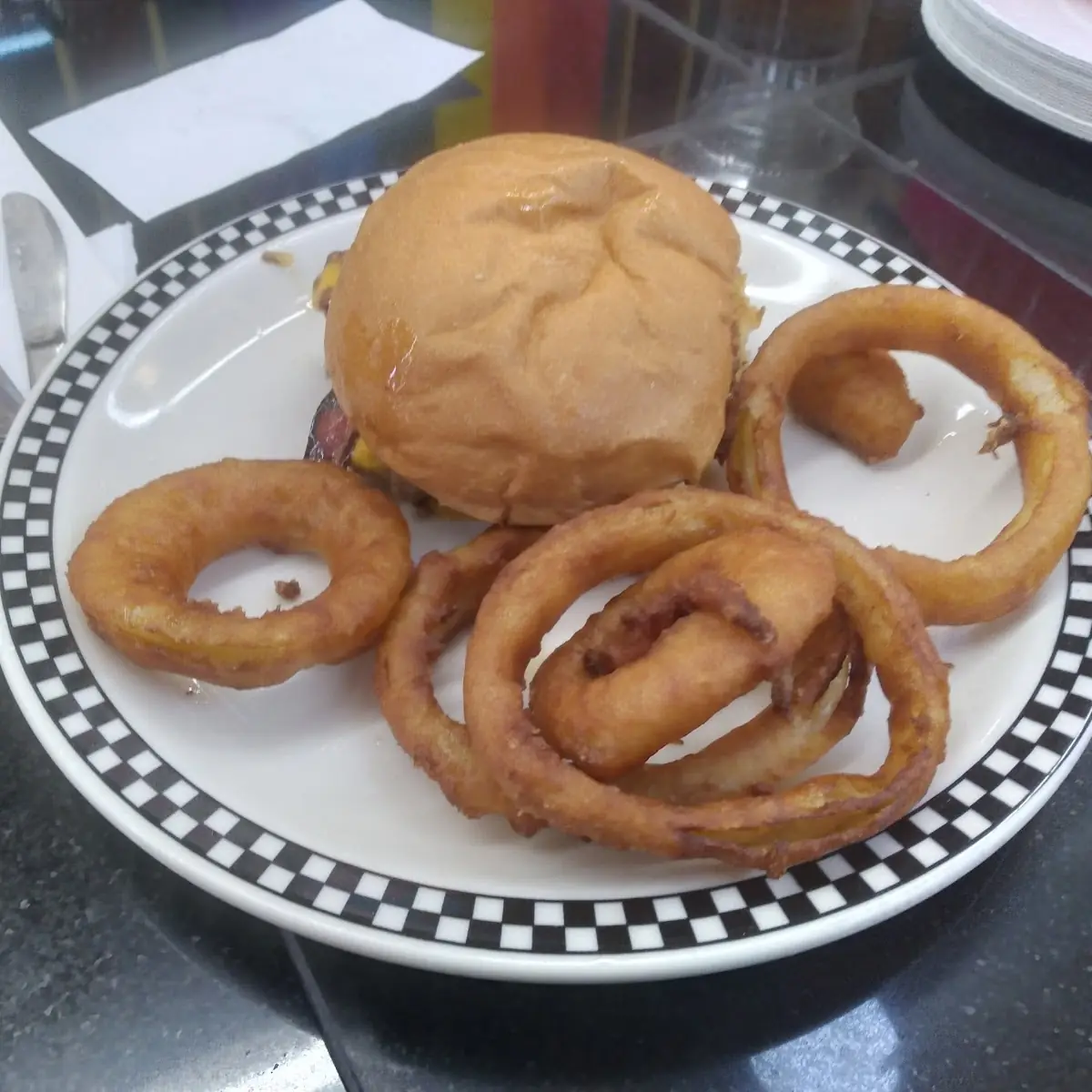 Beacon Cheeseburger and Onion Rings
