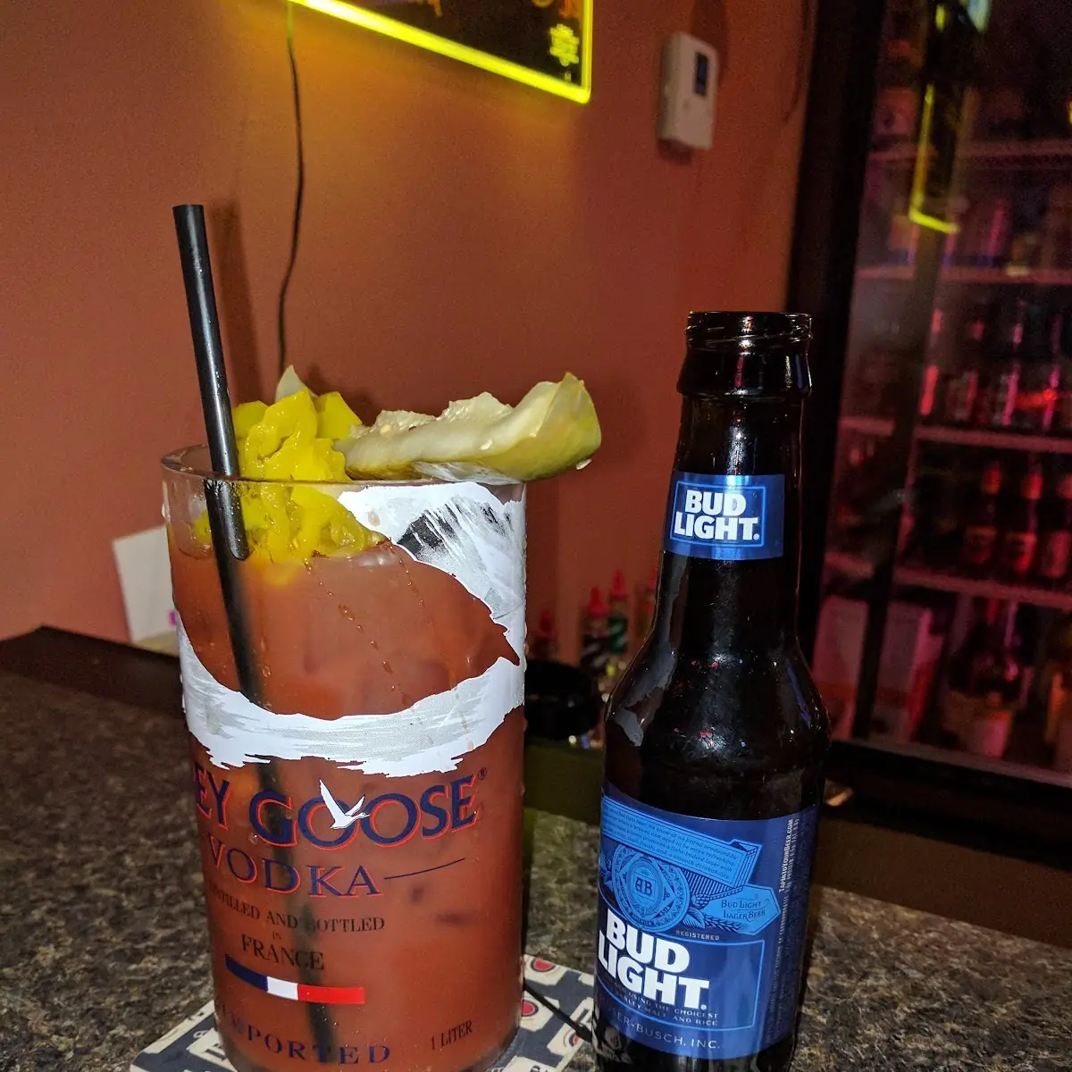 Bloody and a Bud Light