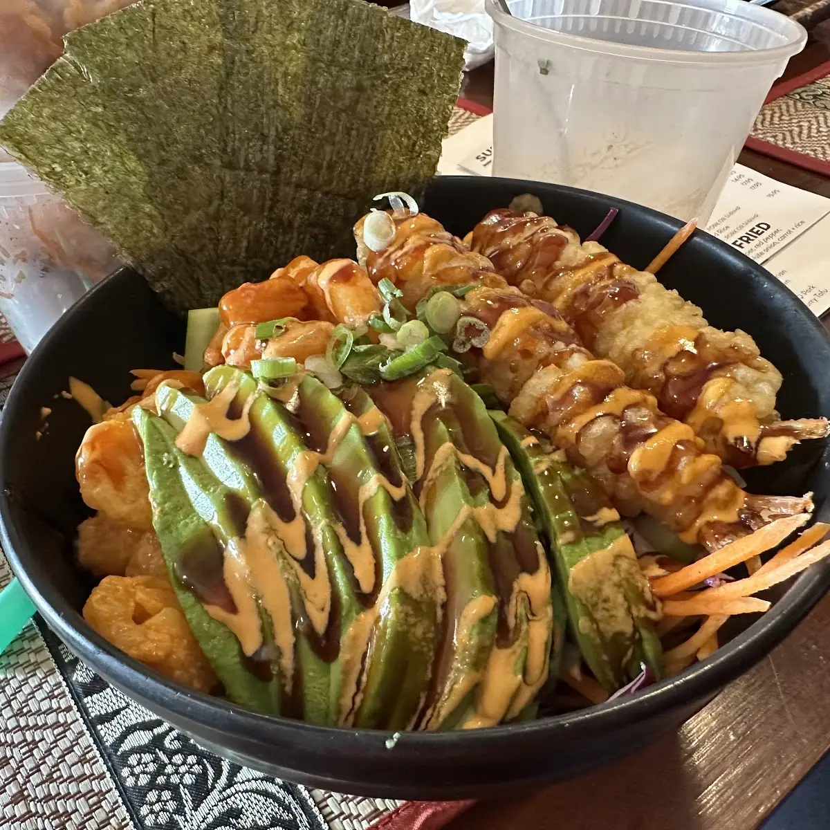 Coconut with shrimp tempura rice bowl