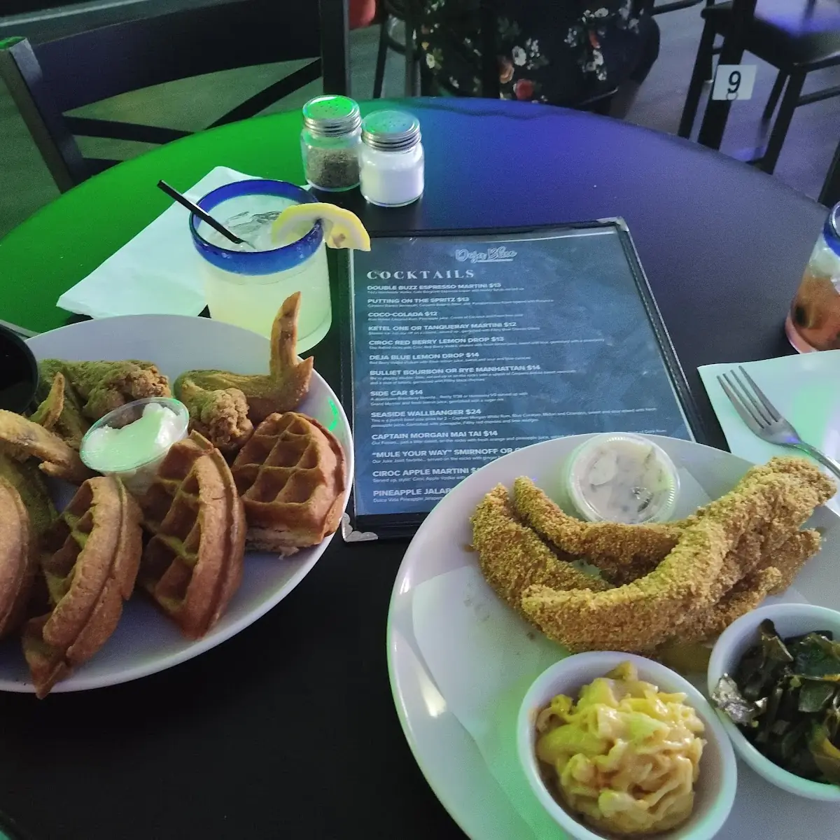 Chicken & Waffles on the Left Catfish Dinner on the Right
