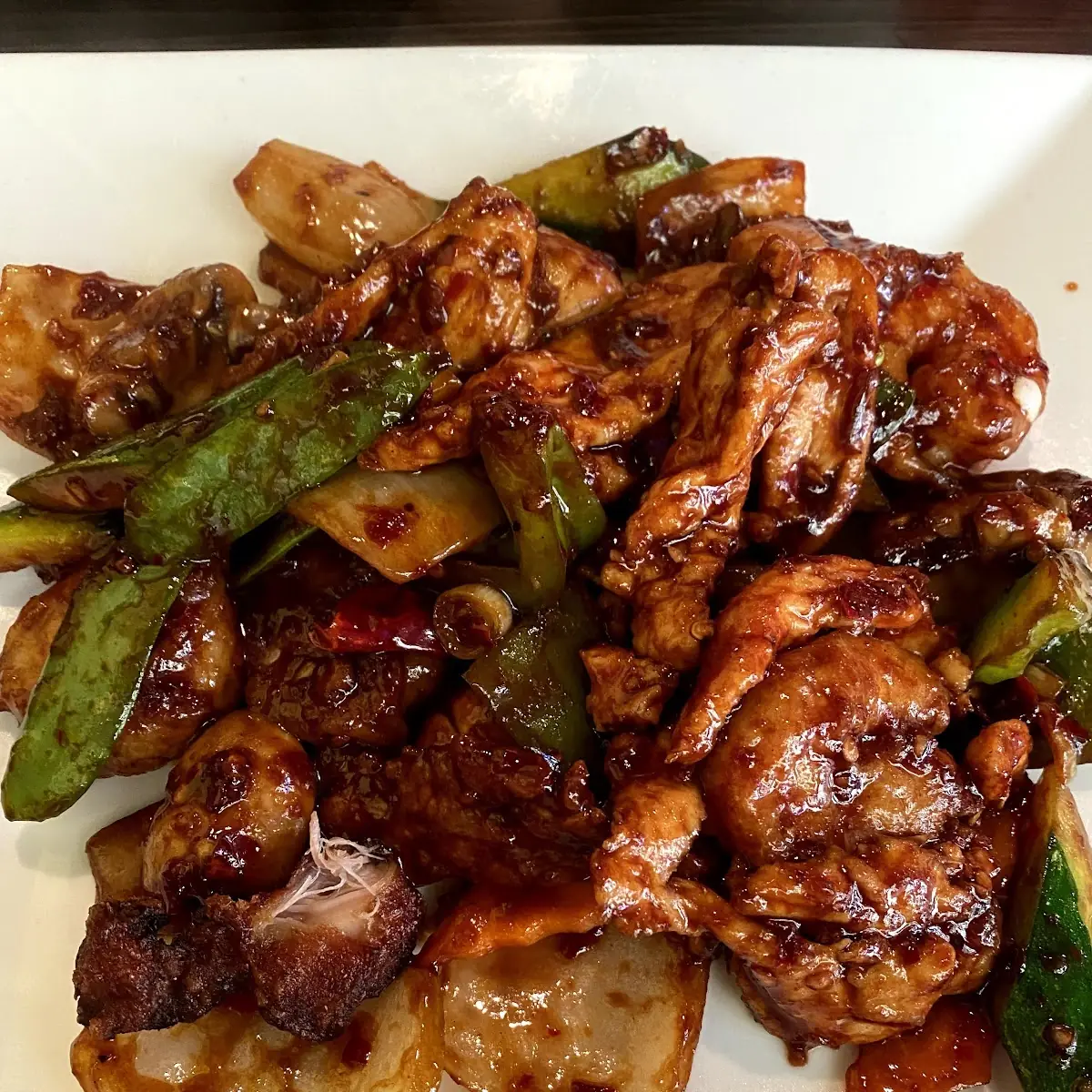 Kung Pao Beef Chicken and Shrimp