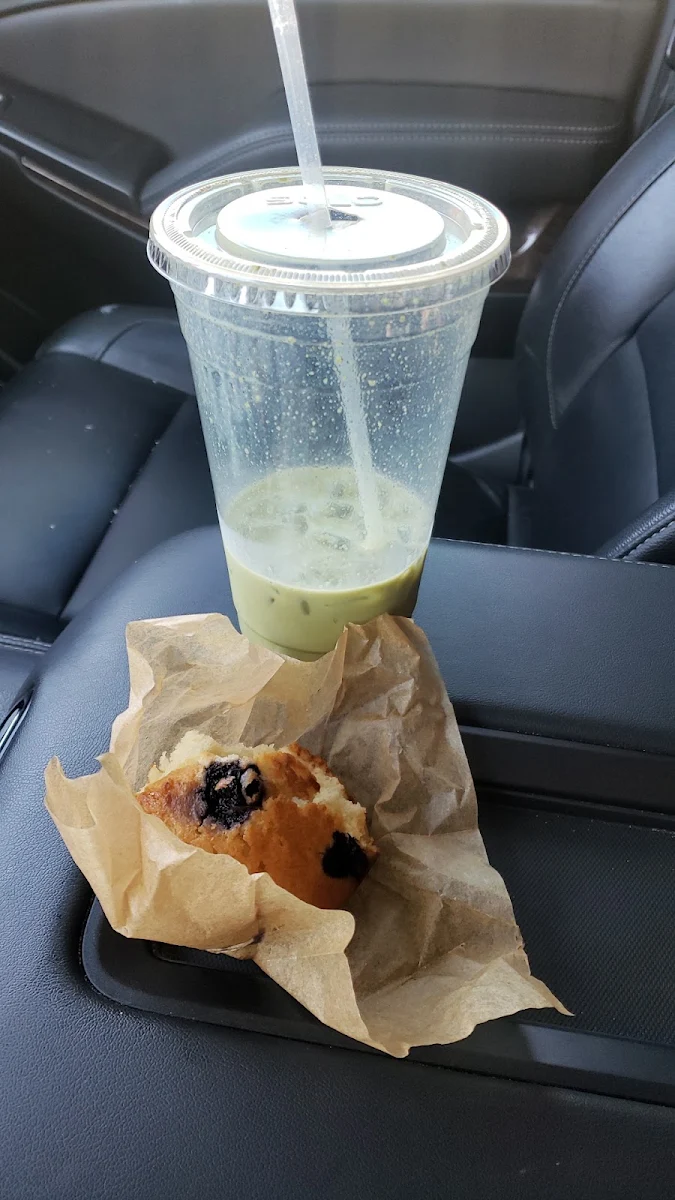 Macha Latte and Blueberry Muffin